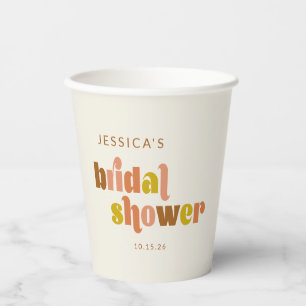 Groovy Terracotta Peach Retro Custom Bridal Shower Paper Cups