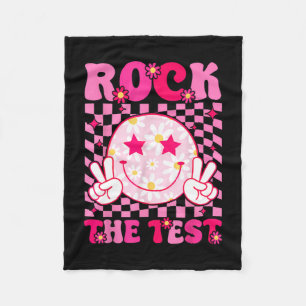 Groovy Test Day Rock The Test Smile Hippie Pink Gi Fleece Blanket