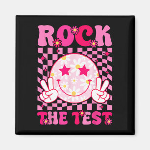 Groovy Test Day Rock The Test Smile Hippie Pink Gi Magnet