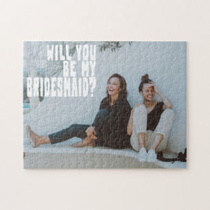 Groovy Text Overlay Bridesmaid Photo Proposal Card Jigsaw Puzzle