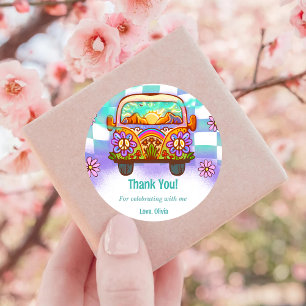 Groovy Thank You Boho Floral Rainbow  Classic Round Sticker
