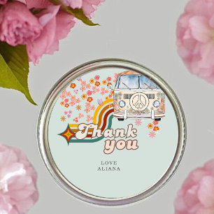 Groovy Thank You Daisy Boho Floral Van Favour  Classic Round Sticker