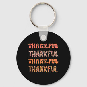 Groovy Thankful Fall Autumn Leopard Retro Thanksgi Key Ring