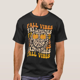 Groovy Thankful Hello Fall Leopard Retro Autumn Th T-Shirt