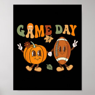 Groovy Thanksgiving Game Day Pumpkin Football Hall Poster