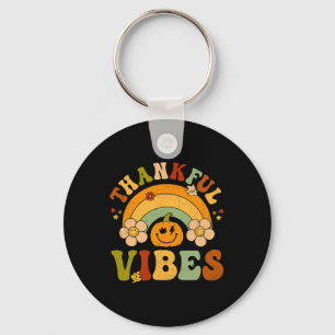 Groovy Thanksgiving Thankful Vibes Autumn Hello Fa Key Ring