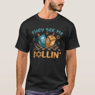 Groovy They See Me Rollin Hanukkah 2024 Dreidel Ga T-Shirt