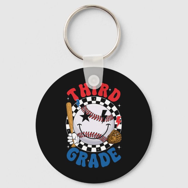 Groovy Third Grade Team Baseball First Day Of Scho Key Ring (Front)