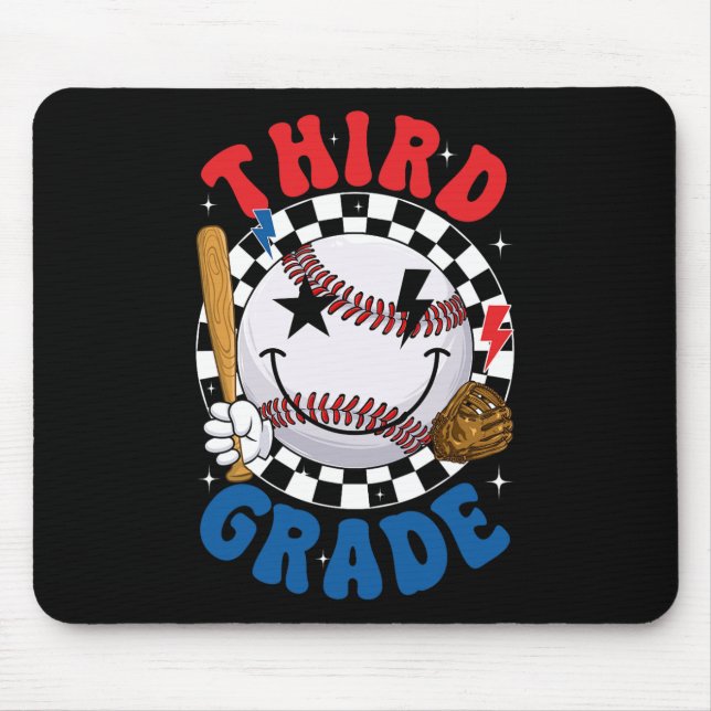 Groovy Third Grade Team Baseball First Day Of Scho Mouse Pad (Front)