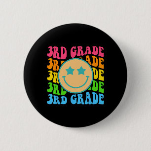 Groovy Third Grade Vibes Face Retro Teachers Back 6 Cm Round Badge