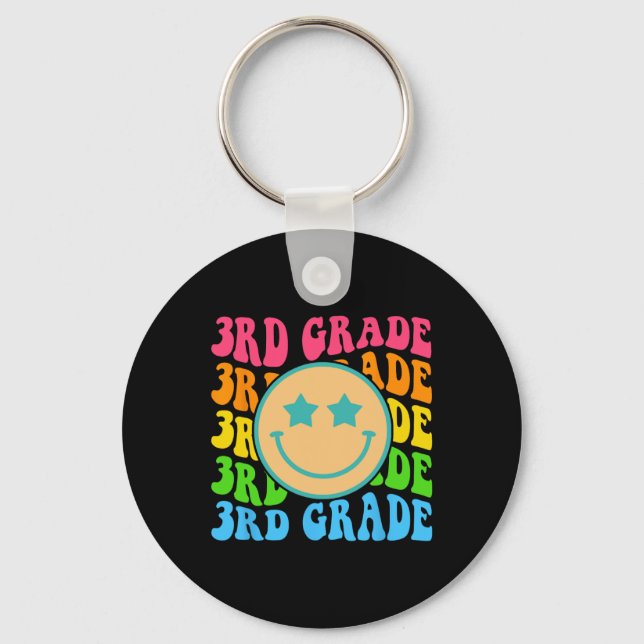 Groovy Third Grade Vibes Face Retro Teachers Back  Key Ring (Front)