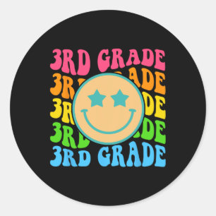 Groovy Third Grade Vibes Face Retro Teachers Byck Classic Round Sticker