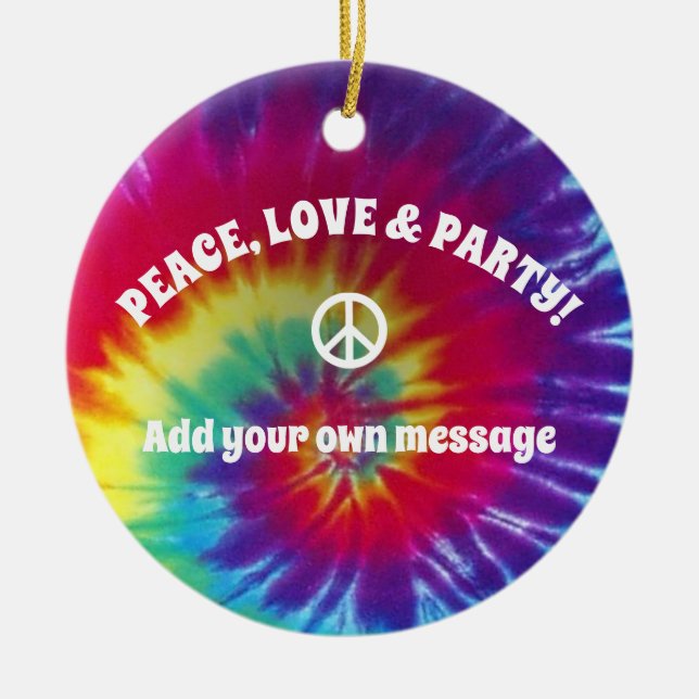 Groovy Tie Dye Hippie Ceramic Ornament (Front)