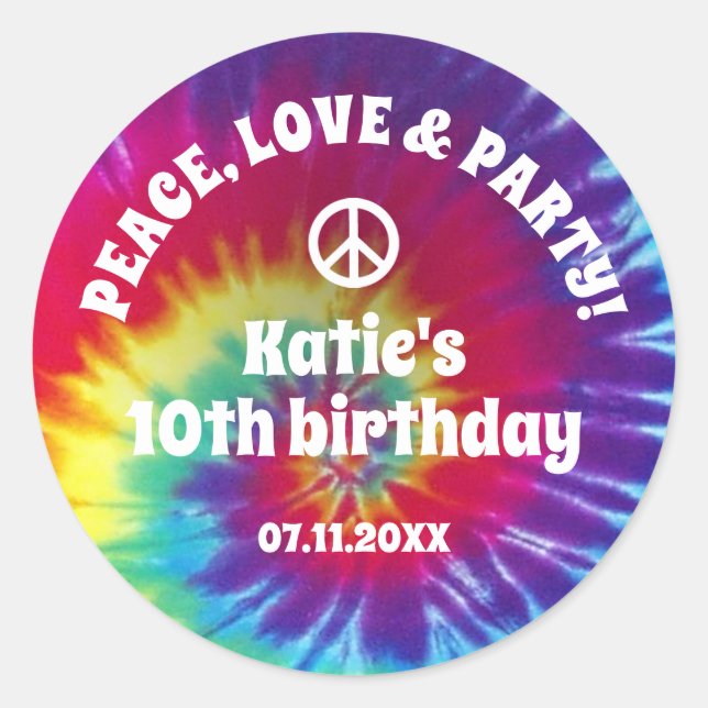 Groovy Tie Dye Hippie Party Classic Round Sticker (Front)