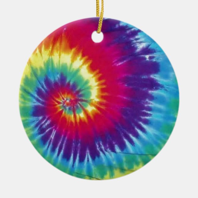 Groovy Tie Dye Hippie Style Ceramic Tree Decoration (Front)