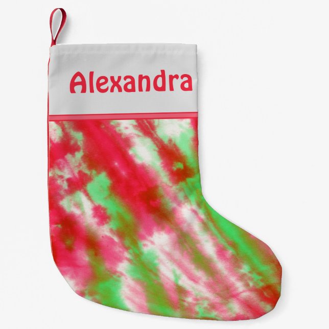 Groovy Tie Dye Monogram Name Fun Christmas Holiday Small Christmas Stocking (Front)