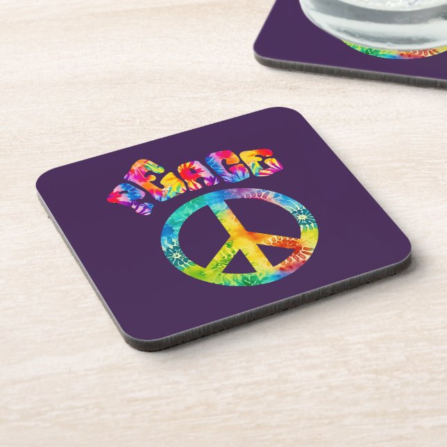 Groovy Tie Dye Peace Sign Coaster Set (Left Side)