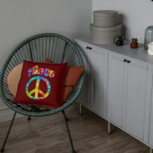Groovy Tie Dye Peace Sign Cushion