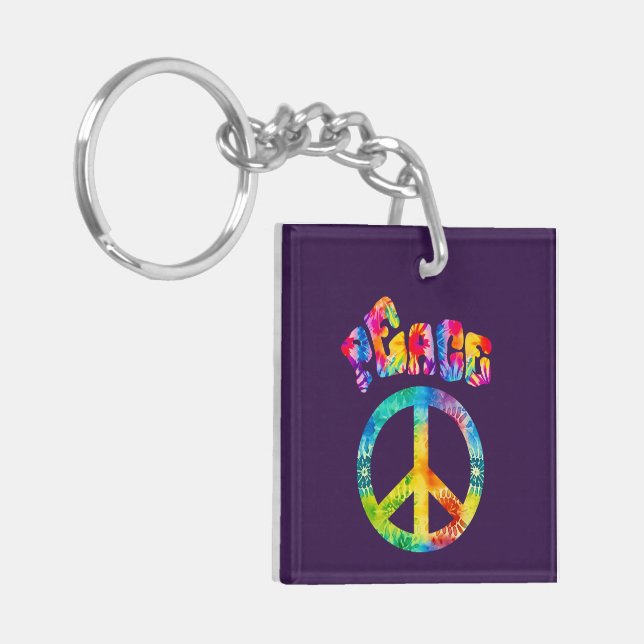 Groovy Tie Dye Peace Sign  Key Ring (Front Left)