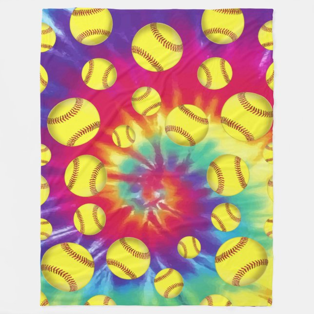 Groovy Tie Dye Softball Throw Blanket (Front)