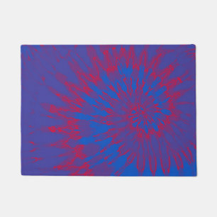 Groovy Tie Dye Spiral Blue and Red Doormat
