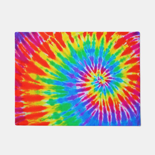 Groovy Tie Dye Spiral Rainbow Doormat (Front)
