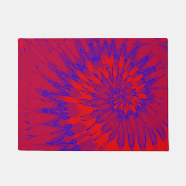 Groovy Tie Dye Spiral Red and Blue Doormat (Front)