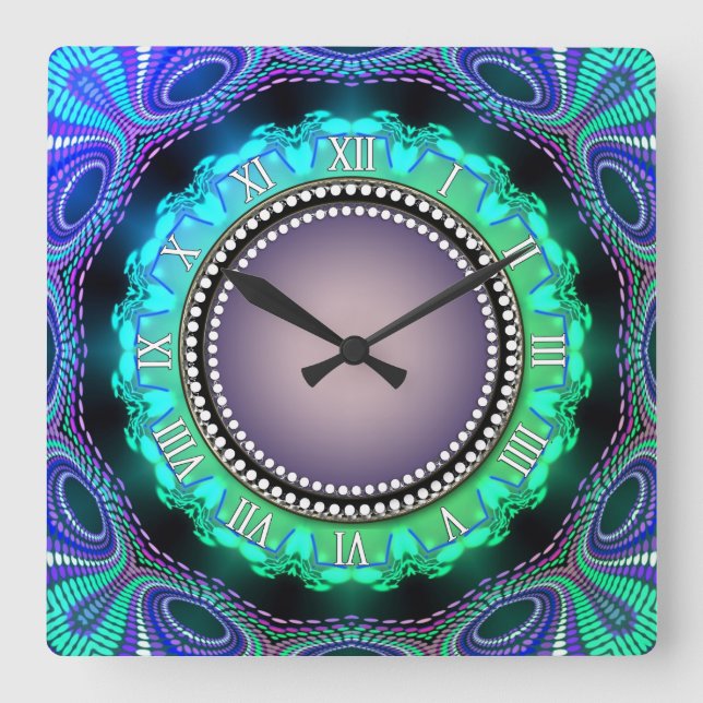 Groovy Time Aqua Green Purple Wall Clock (Front)