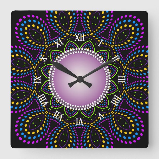 Groovy Time Colourful Backlight Swirl  Square Wall Clock (Front)