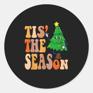 Groovy Tis The Season Christmas Pine Tree Classic Round Sticker