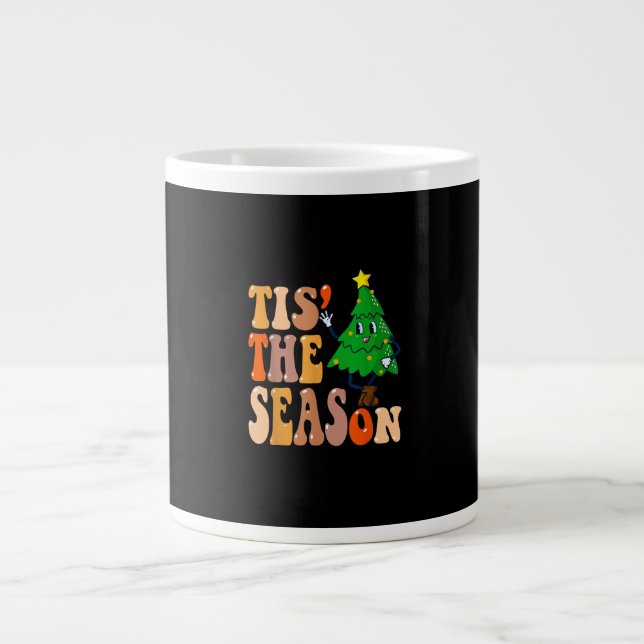 Groovy Tis The Season Christmas Pine Tree Large Coffee Mug (Front)