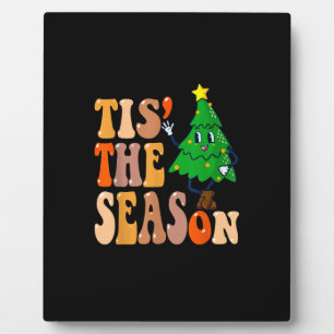 Groovy Tis The Season Christmas Pine Tree Plaque