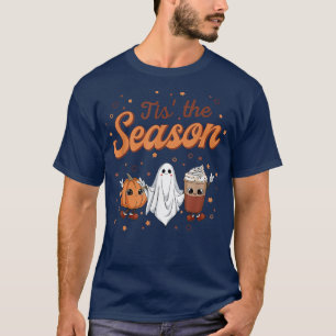 Groovy Tis The Season Pumpkin Floral Ghost Hallowe T-Shirt