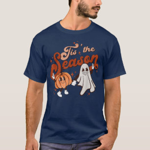 Groovy Tis The Season Pumpkin Floral Ghost Hippie  T-Shirt