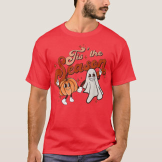 Groovy Tis The Season Pumpkin Floral Ghost Hippie  T-Shirt