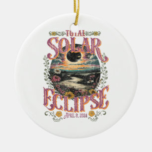 Groovy Total Solar Eclipse April 8 2024 Astronomy  Ceramic Ornament