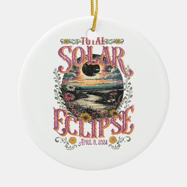 Groovy Total Solar Eclipse April 8 2024 Astronomy  Ceramic Ornament (Front)
