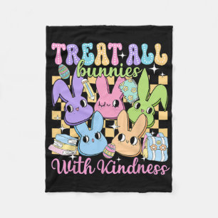 Groovy Treat All Bunnies With Kindness Teacher Eas Fleece Blanket