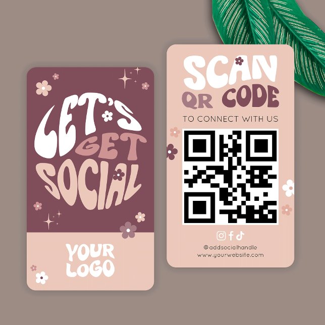 Groovy Trendy Social Media Scannable QR Code Business Card (Modern groovy QR code business cards, perfect to promote and grow your business social media)