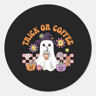 Groovy Trick Or Coffee Floral Ghost Halloween Spoo Classic Round Sticker