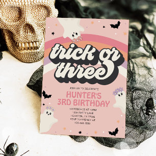 Groovy Trick or Three Girl 3rd Birthday Halloween Invitation