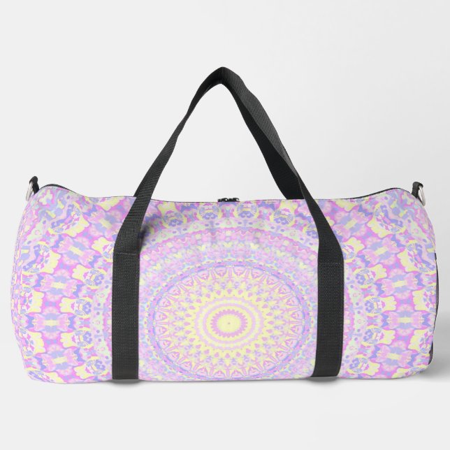 Groovy Trippy Boho Hippie Colourful Pastel Mandala Duffle Bag (Front)