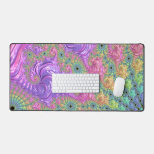 Groovy Trippy Boho Jewel Tone Rainbow Fractal Desk Mat