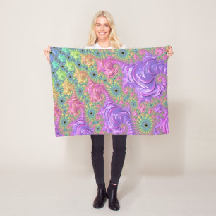 Groovy Trippy Boho Jewel Tone Rainbow Fractal Fleece Blanket