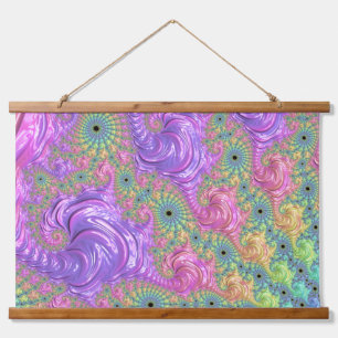 Groovy Trippy Boho Jewel Tone Rainbow Fractal Hanging Tapestry