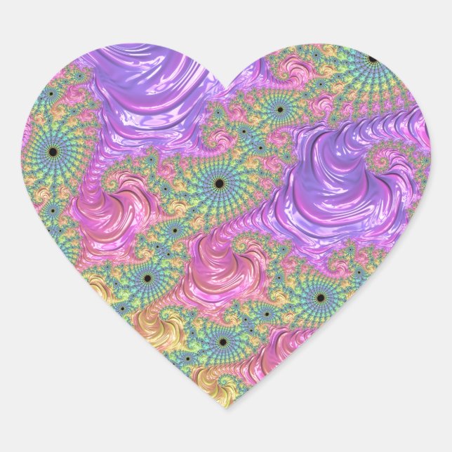 Groovy Trippy Boho Jewel Tone Rainbow Fractal Heart Sticker (Front)
