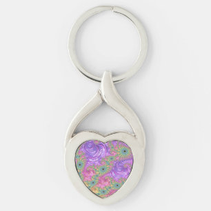 Groovy Trippy Boho Jewel Tone Rainbow Fractal Key Ring