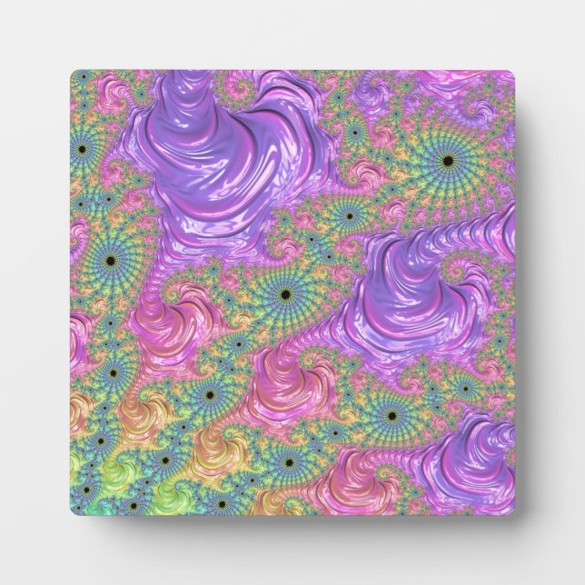 Groovy Trippy Boho Jewel Tone Rainbow Fractal Plaque (Front)