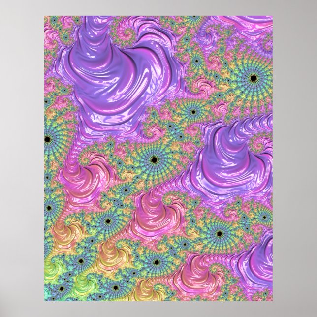 Groovy Trippy Boho Jewel Tone Rainbow Fractal Poster (Front)