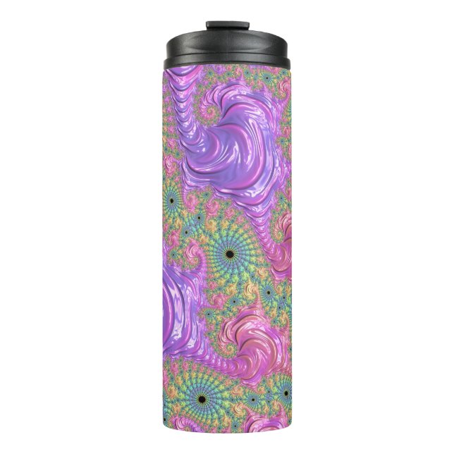 Groovy Trippy Boho Jewel Tone Rainbow Fractal Thermal Tumbler (Front)